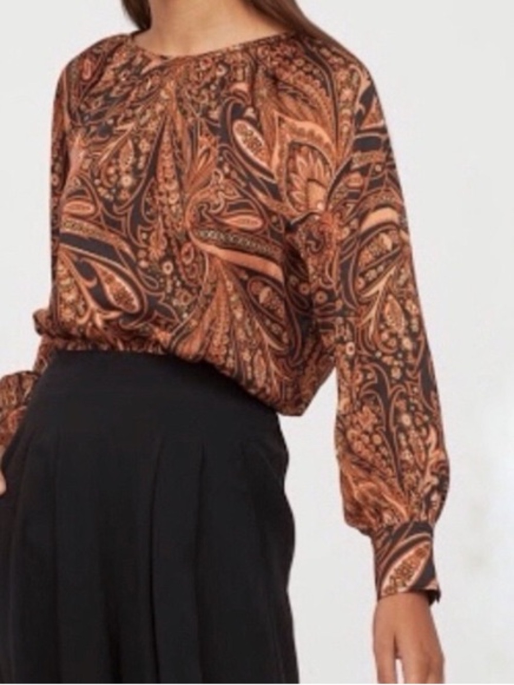 H&M x Richard Allen - Women's Paisley Long-Sleeve Blouse - Black & Brown